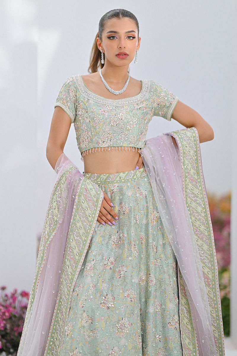 Mint Green Embellished Net Lehenga Choli (3-Piece) - Image 2