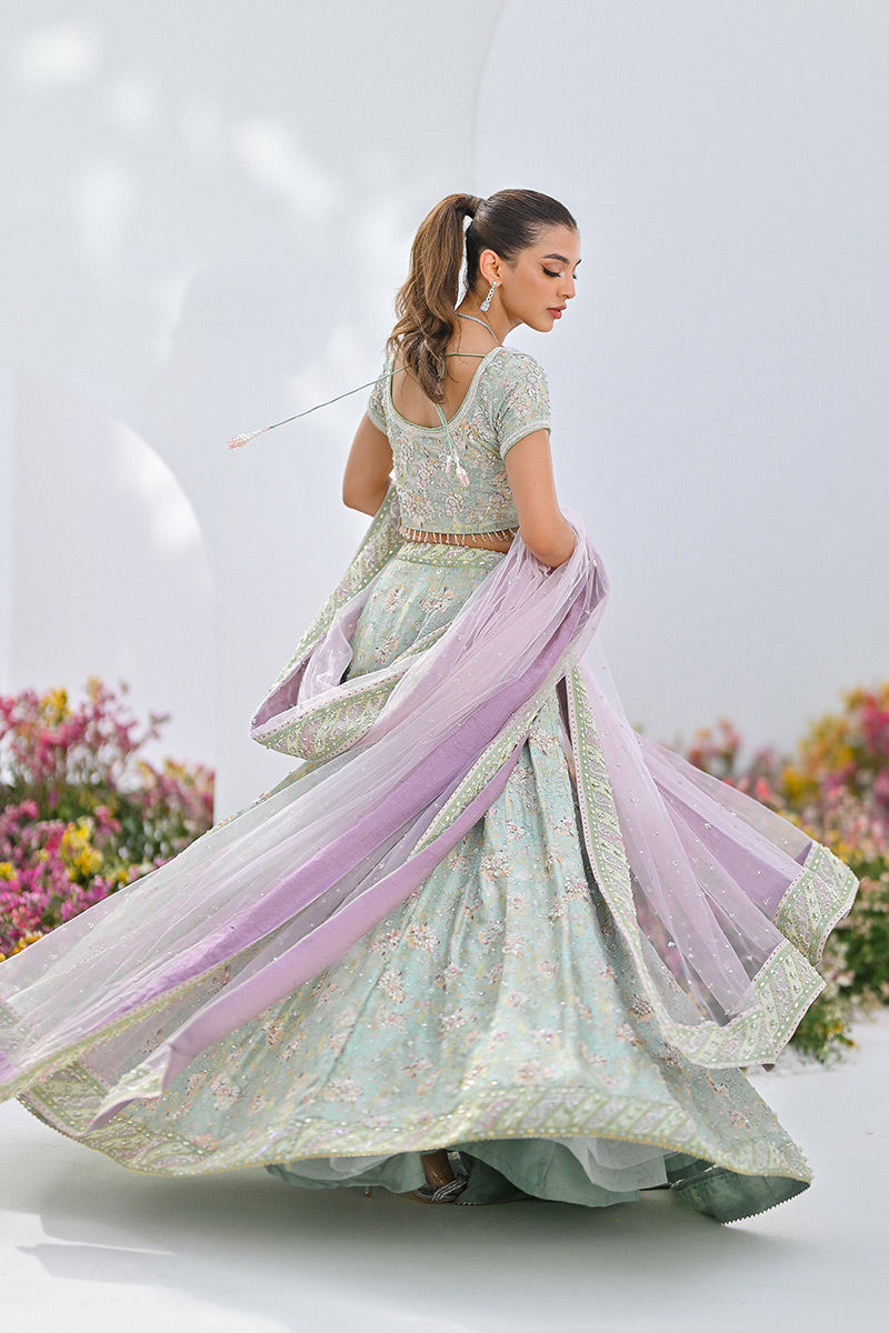 Mint Green Embellished Net Lehenga Choli (3-Piece) - Image 4
