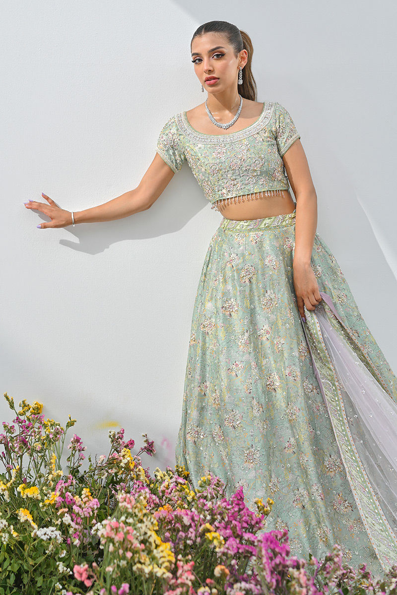 Mint Green Embellished Net Lehenga Choli (3-Piece) - Image 7