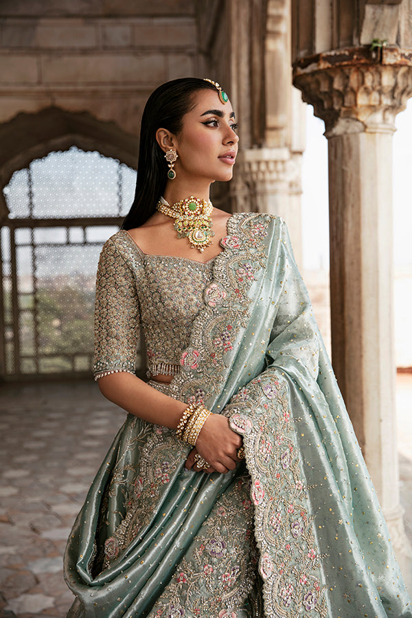 Sage Green Embellished Net Silk Lehenga (3-Piece) - Image 4
