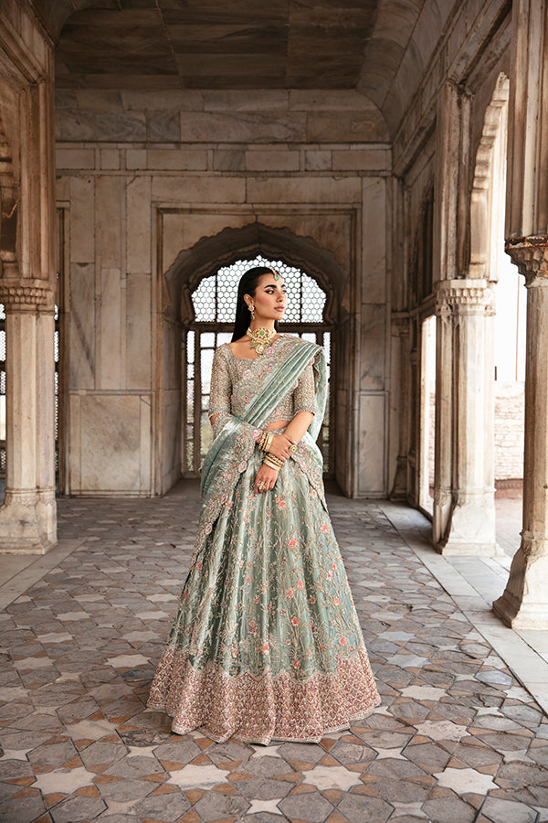 Sage Green Embellished Net Silk Lehenga (3-Piece) - Image 7