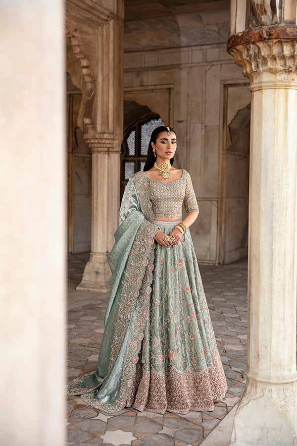 Pakistani Sage Green Embellished Net Bridal Lehenga (3-Piece) - Image 6