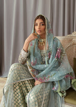 Indian Mint Green Embellished Net Gown with Foil Lehenga (3-Piece) - Image 4