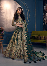 Pakistani Emerald Green Hand-Embellished Net & Tissue Lehenga (3-Piece) - Image 2