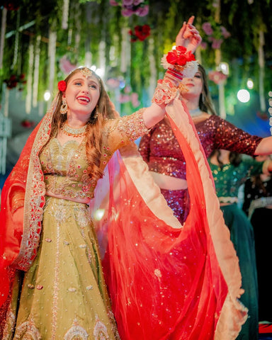 Pakistani Lime Green Embellished Net Bridal Lehenga (3-Piece) - Image 5