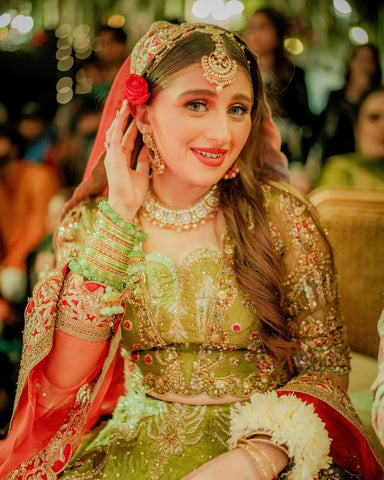 Pakistani Lime Green Embellished Net Bridal Lehenga (3-Piece) - Image 6