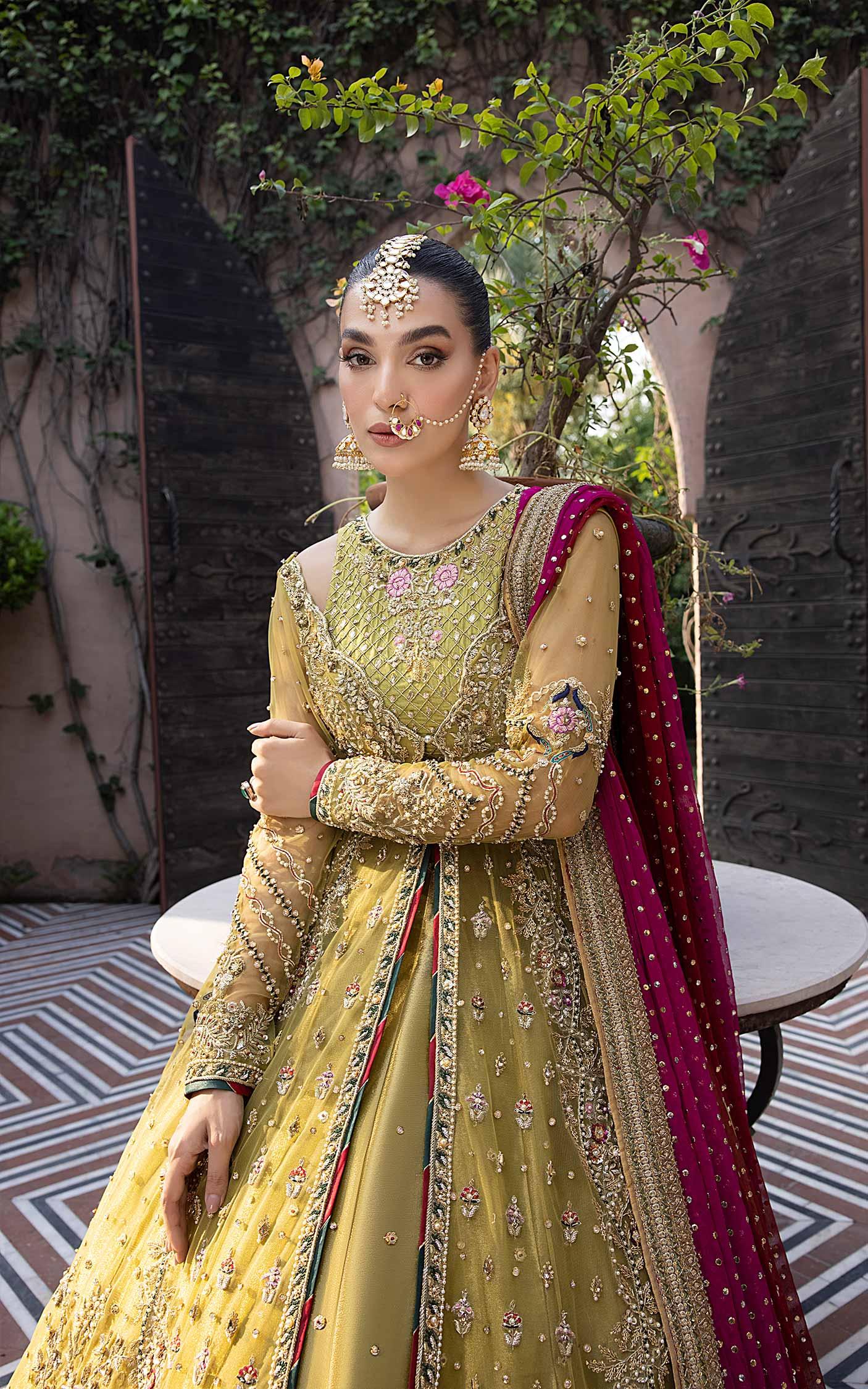 Olive Magenta Embellished Net Bridal Lehenga (3-Piece) - Image 6