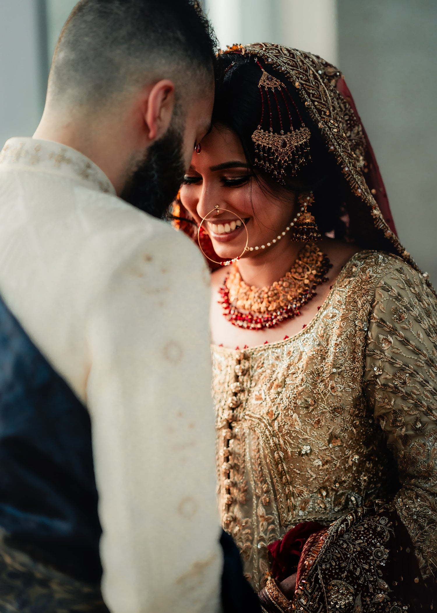 Pakistani Sage Green Maroon Embellished Net Bridal Lehenga (3-Piece) - Image 3