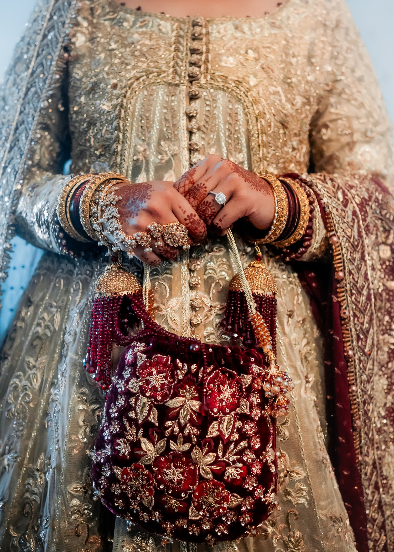 Pakistani Sage Green Maroon Embellished Net Bridal Lehenga (3-Piece) - Image 4