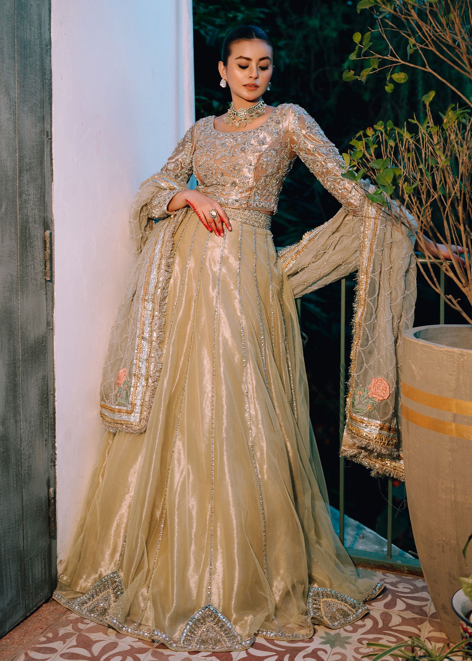 Lime Zardozi Net Lehenga Choli (3-Piece) - Image 1