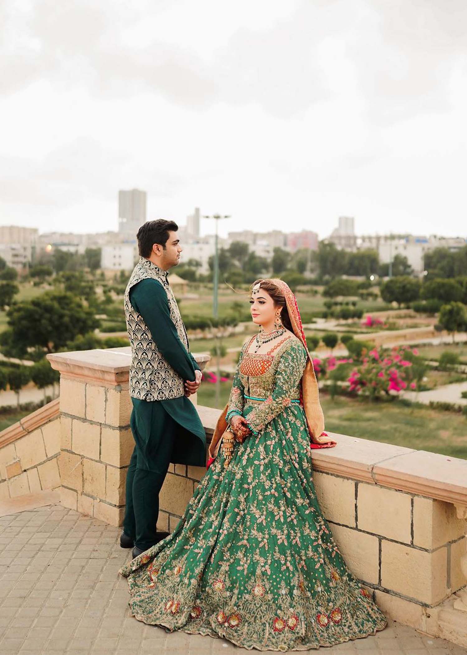 Emerald Green Embroidered Net Bridal Lehenga (3-Piece) - Image 10