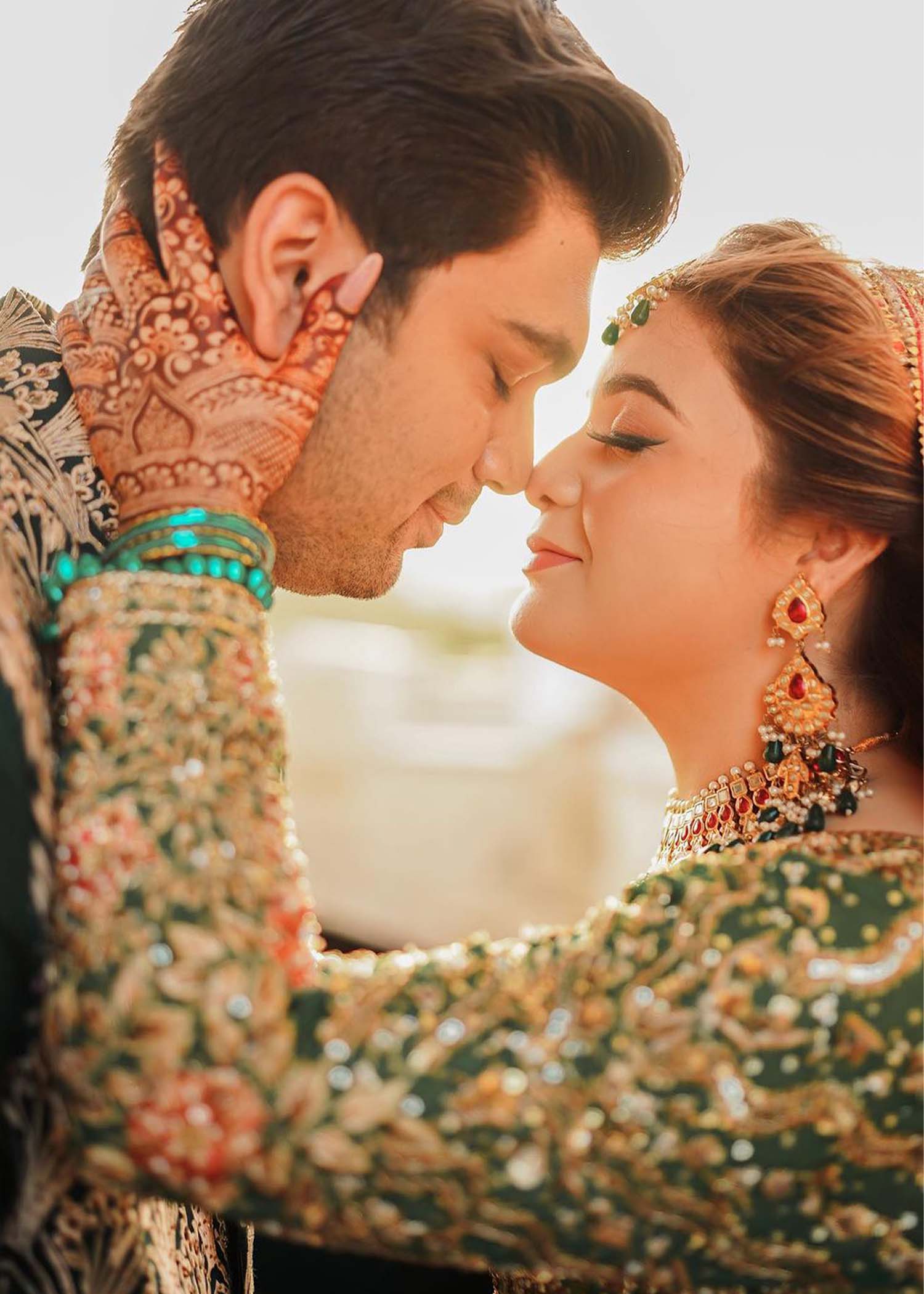 Emerald Green Embroidered Net Bridal Lehenga (3-Piece) - Image 3