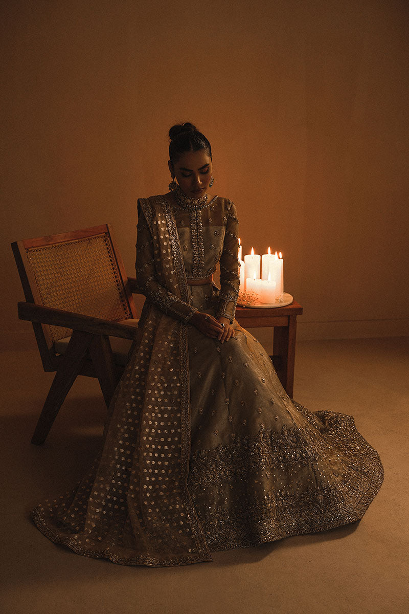 Pakistani Olive Green Zardozi Net Zari Lehenga Choli (3-Piece) - Image 5