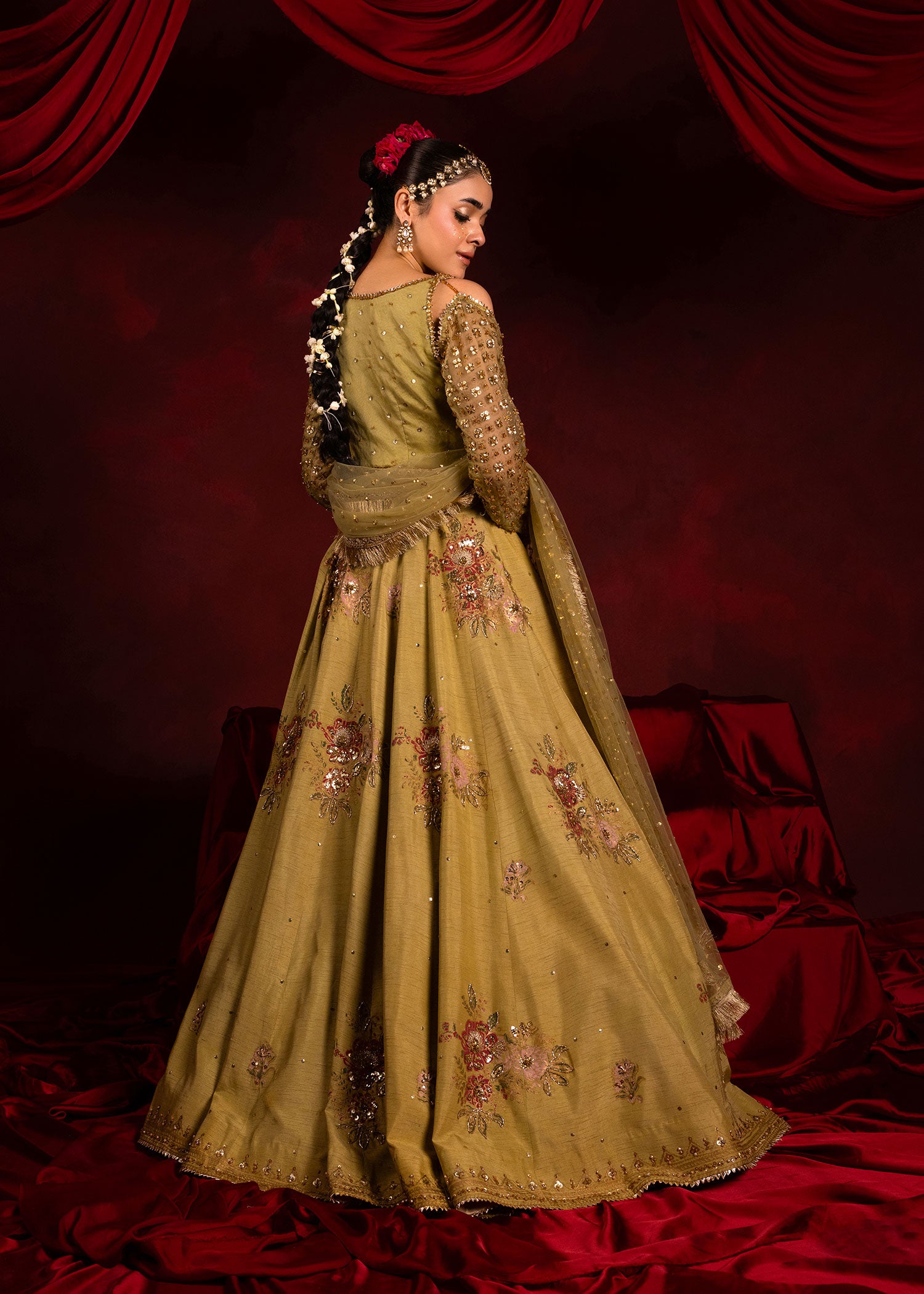 Light Green Embellished Organza & Silk Lehenga Choli (3-Piece) - Image 10