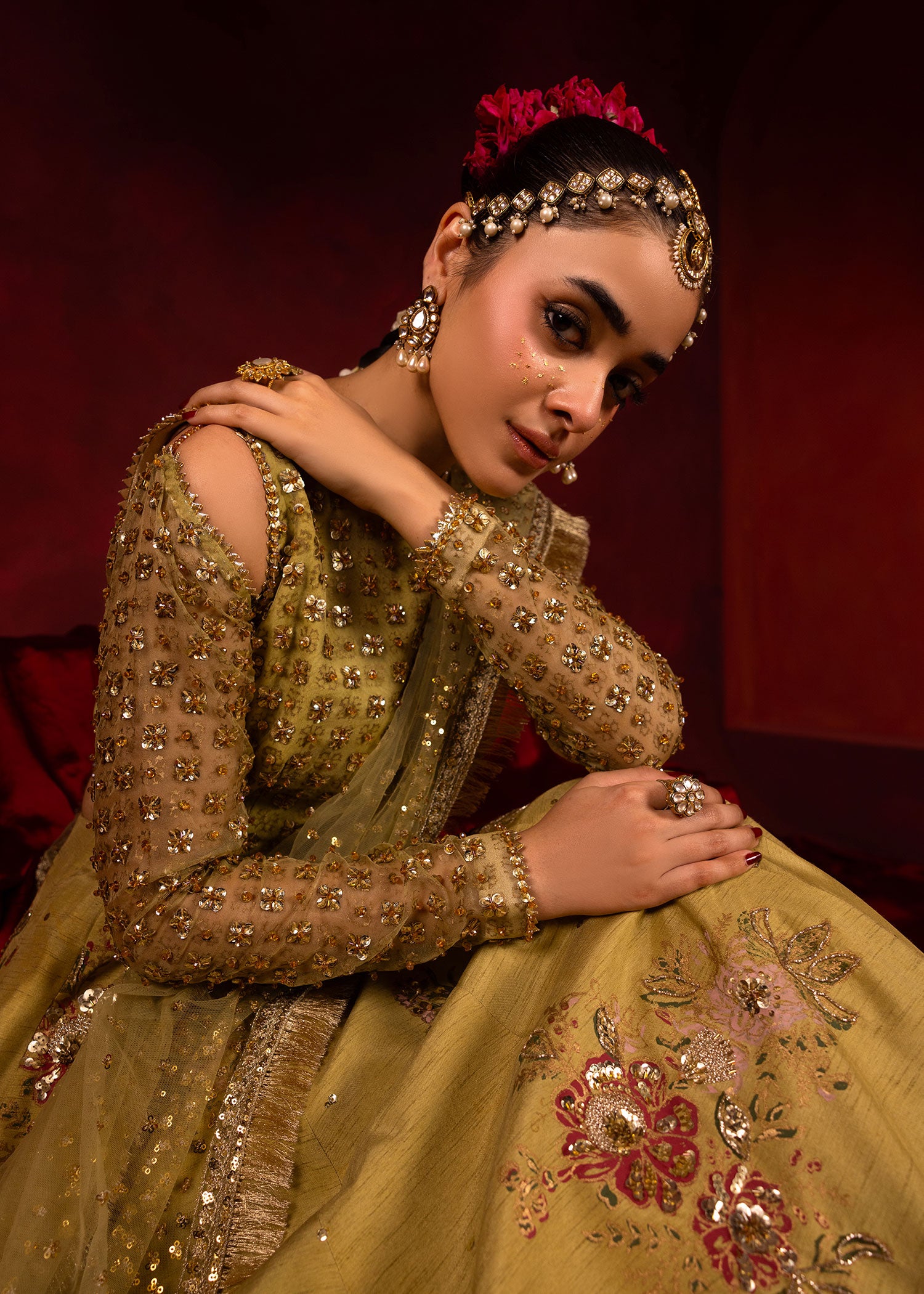 Light Green Embellished Organza & Silk Lehenga Choli (3-Piece) - Image 2