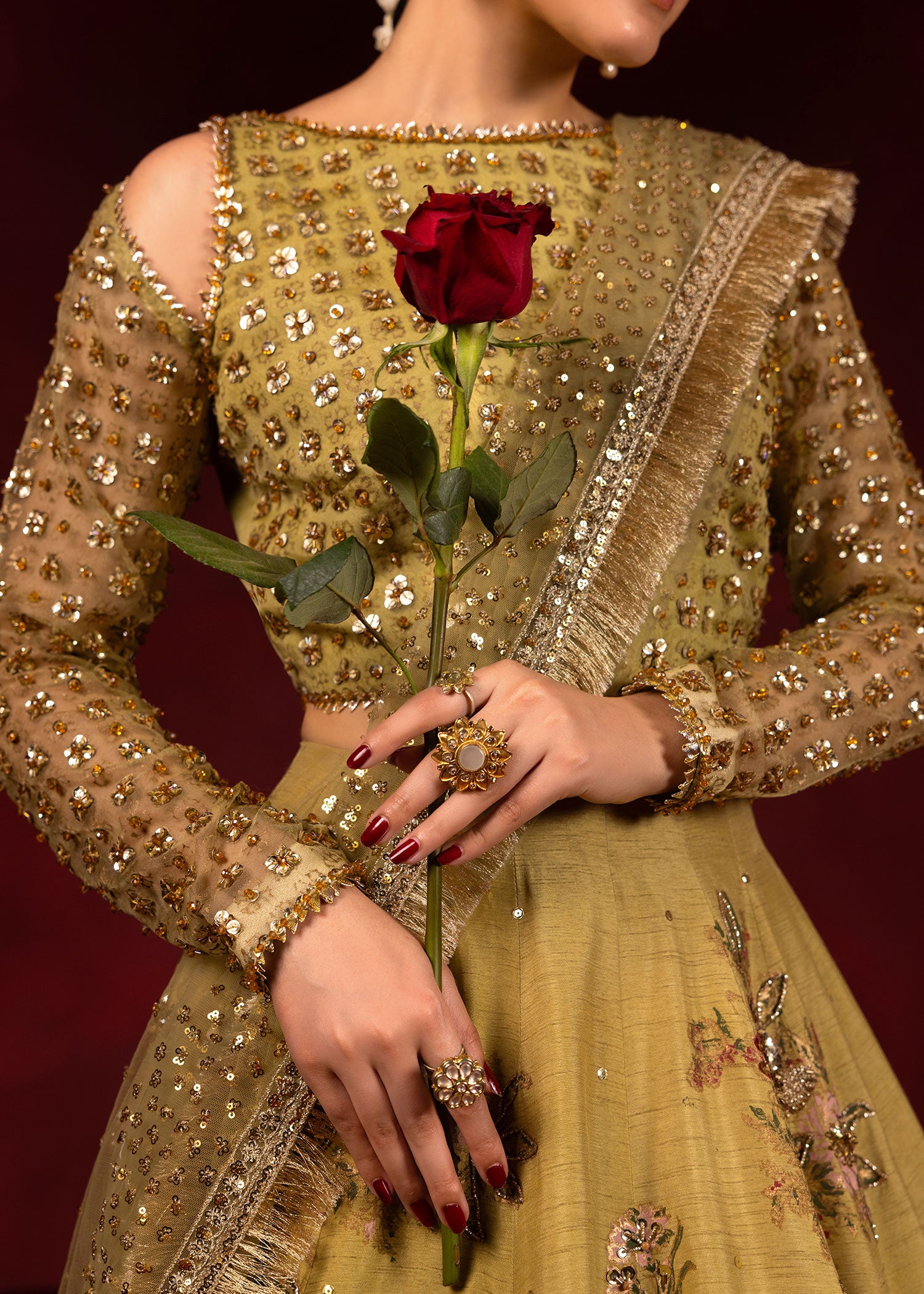 Light Green Embellished Organza & Silk Lehenga Choli (3-Piece) - Image 3