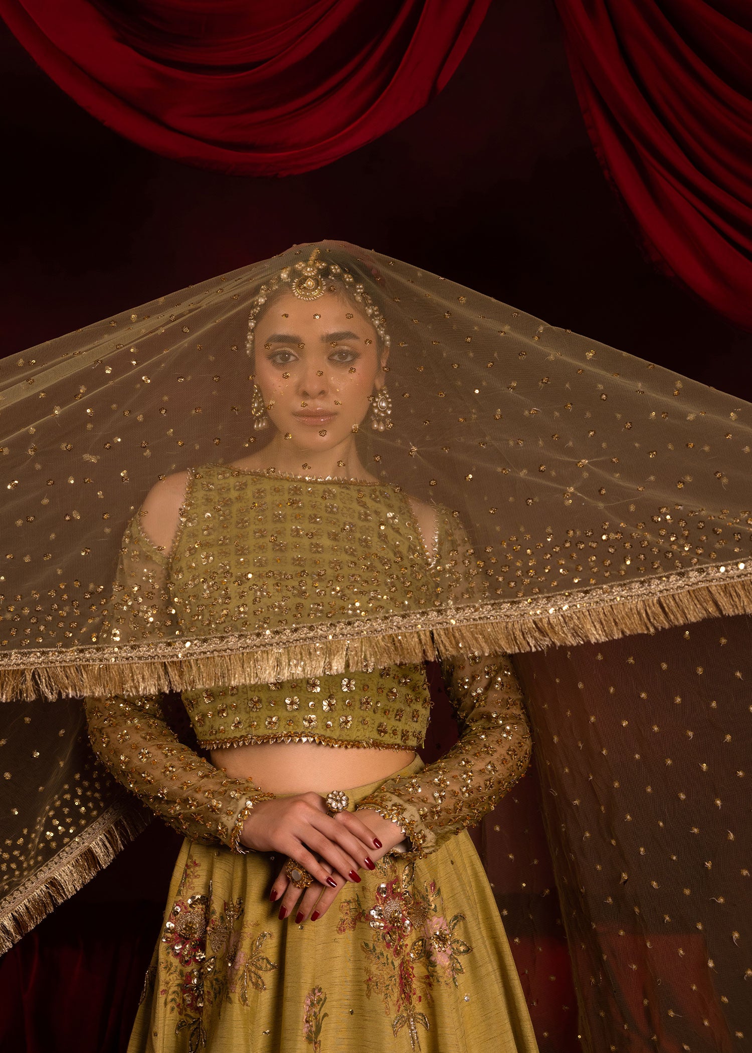 Light Green Embellished Organza & Silk Lehenga Choli (3-Piece) - Image 4