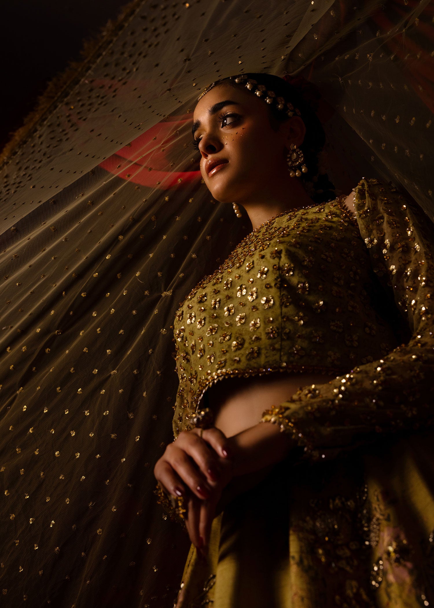 Light Green Embellished Organza & Silk Lehenga Choli (3-Piece) - Image 5