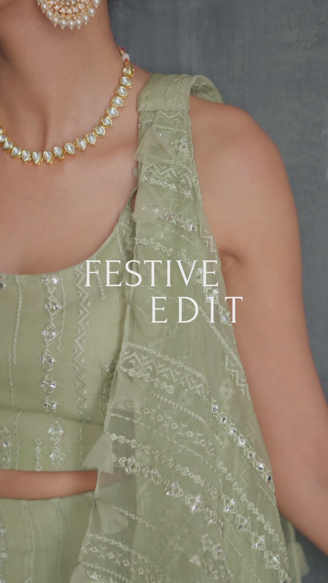 Mint Green Embroidered Organza Lehenga Choli (3-Piece) - Image 4