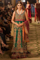Pakistani Bottle Green Embroidered Organza Lehenga (3-Piece) - Image 3