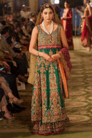 Pakistani Bottle Green Embroidered Organza Lehenga (3-Piece) - Image 4