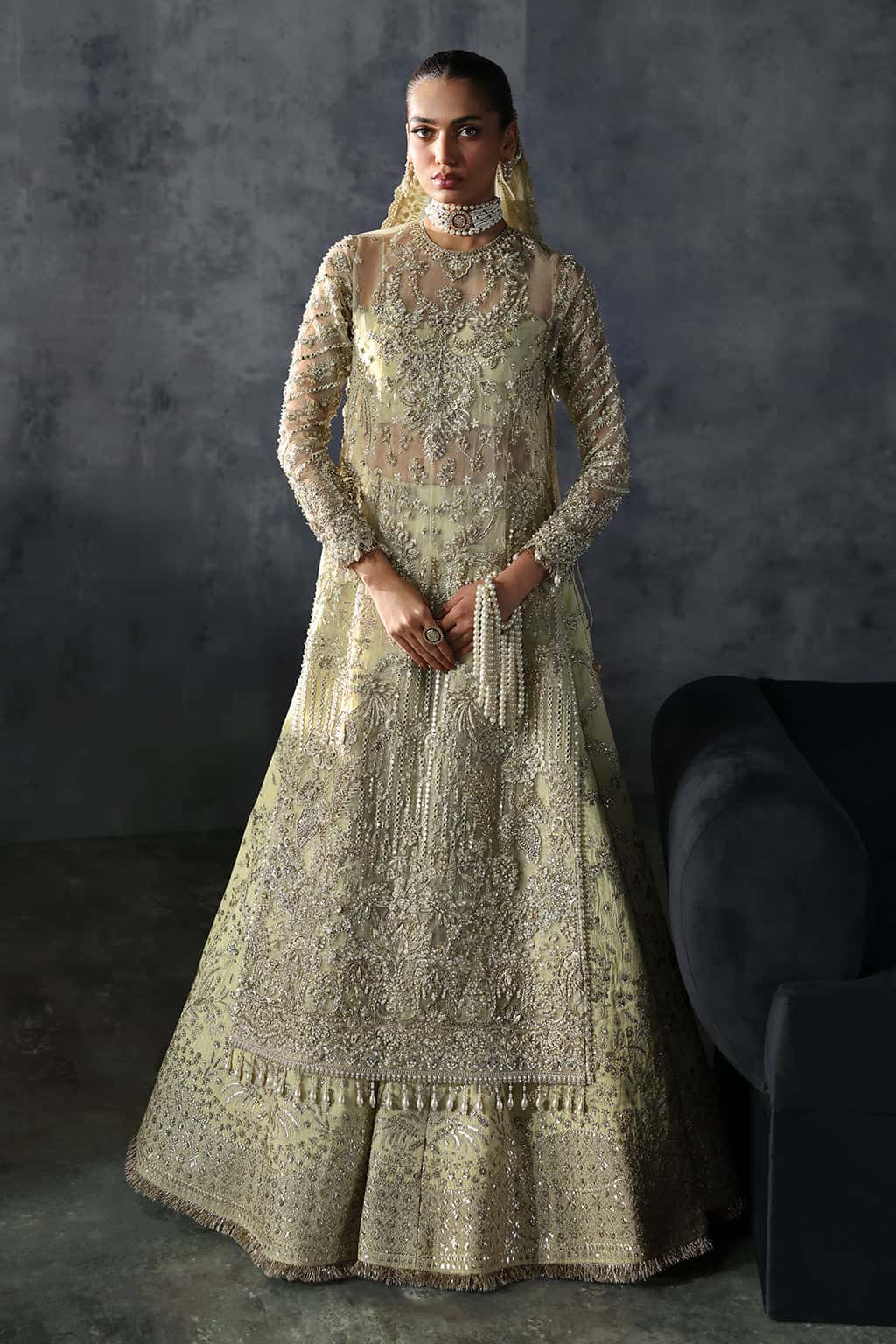 Green Hand-Embellished Organza Bridal Lehenga (3-Piece) - Image 1