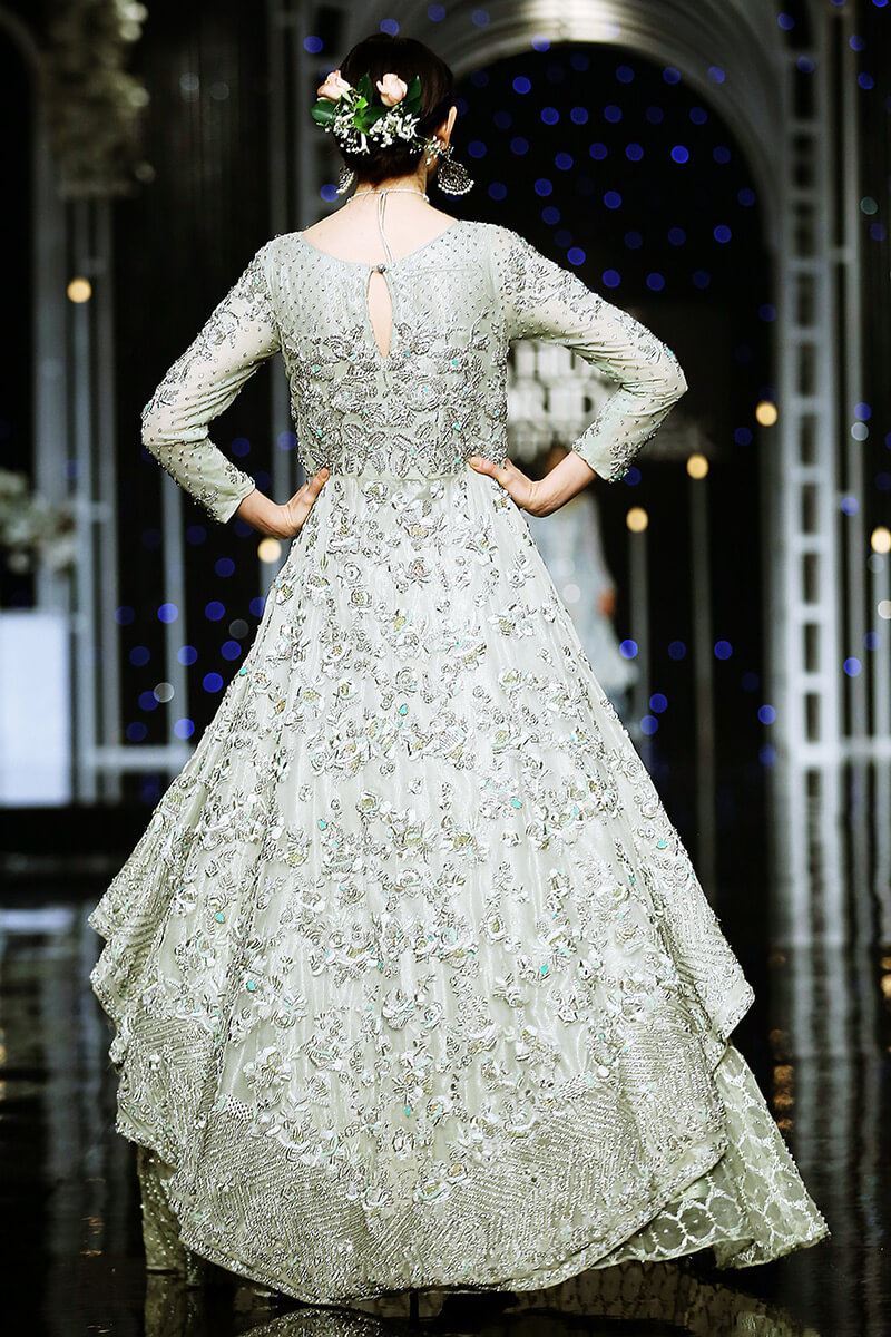 Pakistani Mint Hand-Embroidered Organza Lehenga (2-Piece) - Image 4