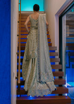Mint Green Embroidered Organza & Jamawar Bridal Lehenga (3-Piece) - Image 3