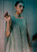 Indian Mint Green Embellished Organza Jamawar Lehenga (3-Piece) - Image 4