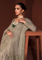 Pakistani Mint Green Embroidered Organza Gown with Jamawar Lehenga (3-Piece) - Image 10