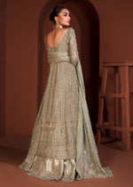 Pakistani Mint Green Embroidered Organza Gown with Jamawar Lehenga (3-Piece) - Image 11