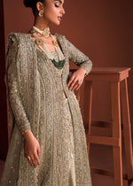 Pakistani Mint Green Embroidered Organza Gown with Jamawar Lehenga (3-Piece) - Image 9