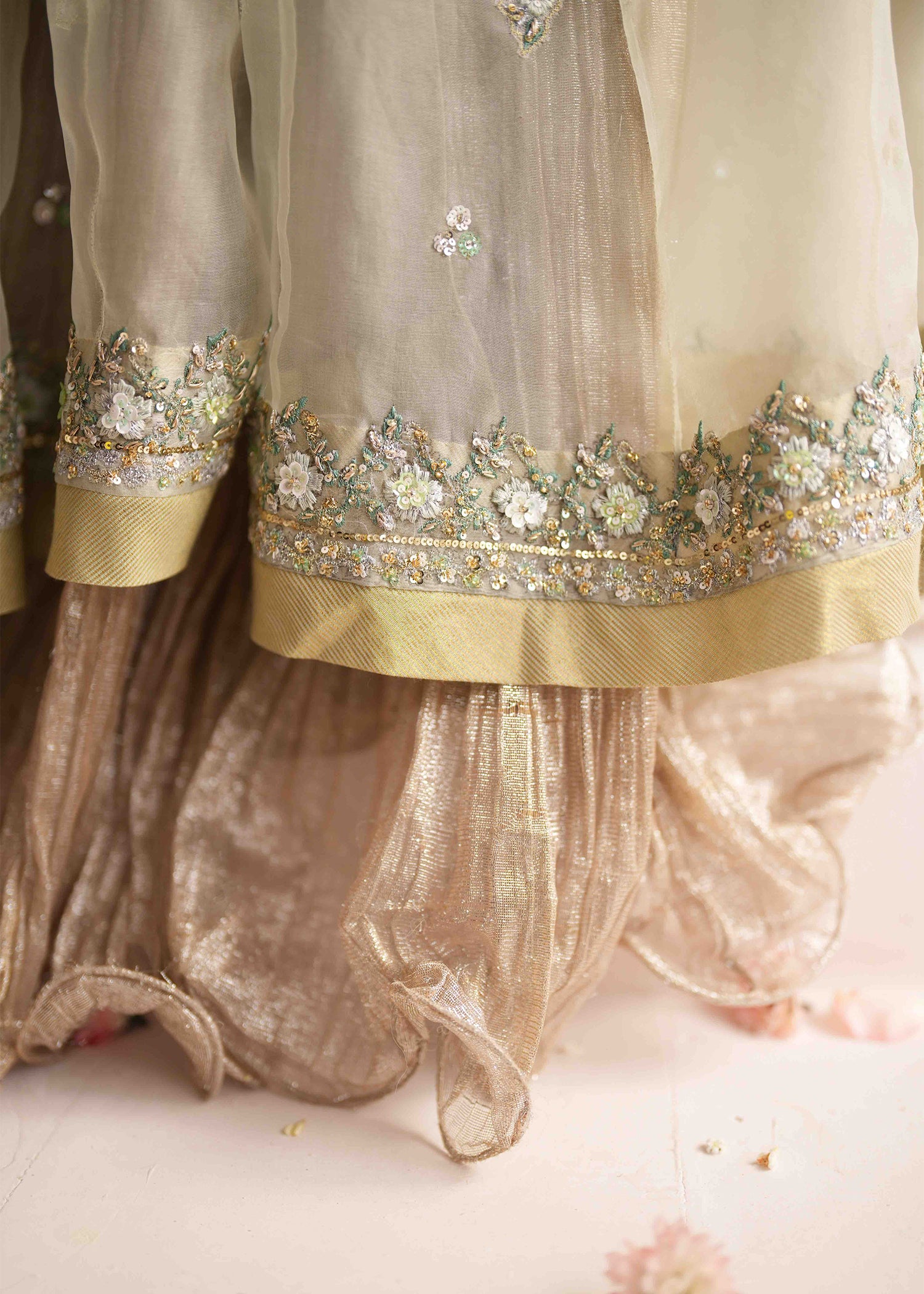 Pakistani Sage Green Embroidered Organza Lehenga (3-Piece) - Image 4