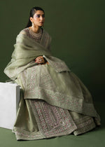 Indian Pistachio Embroidered Organza Jacket Lehenga (3-Piece) - Image 10