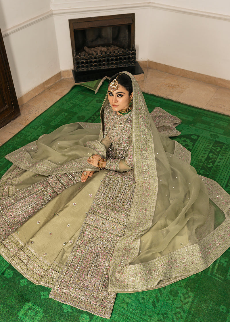 Pakistani Pistachio Embroidered Organza Jacket Lehenga (3-Piece) - Image 10