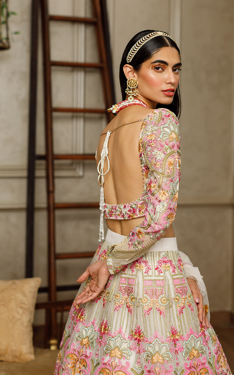 Pakistani Green Embroidered Organza Lehenga Set (3-Piece) - Image 6