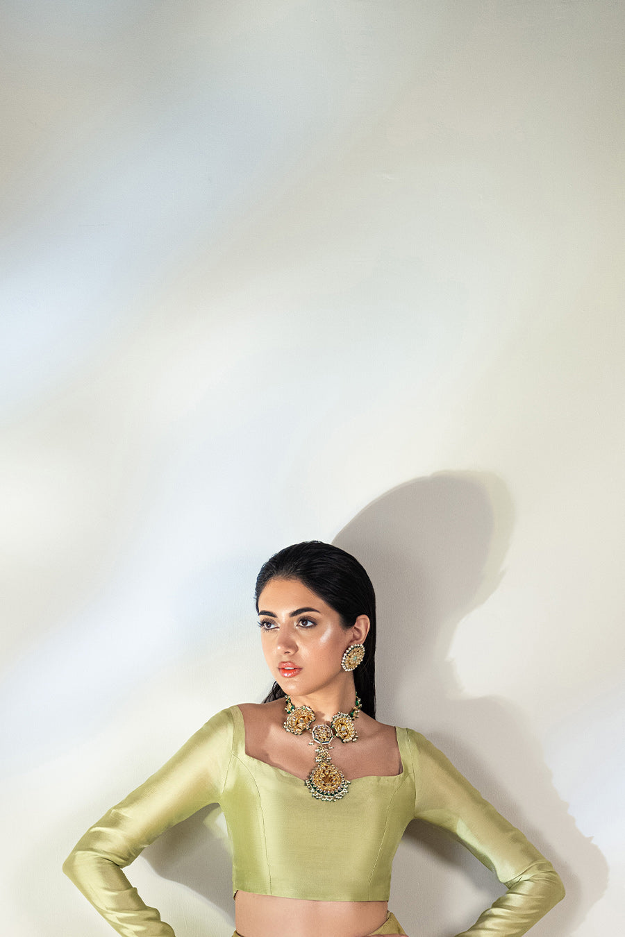 Pakistani Lime Green Zardozi Organza Lehenga (3-Piece) - Image 3