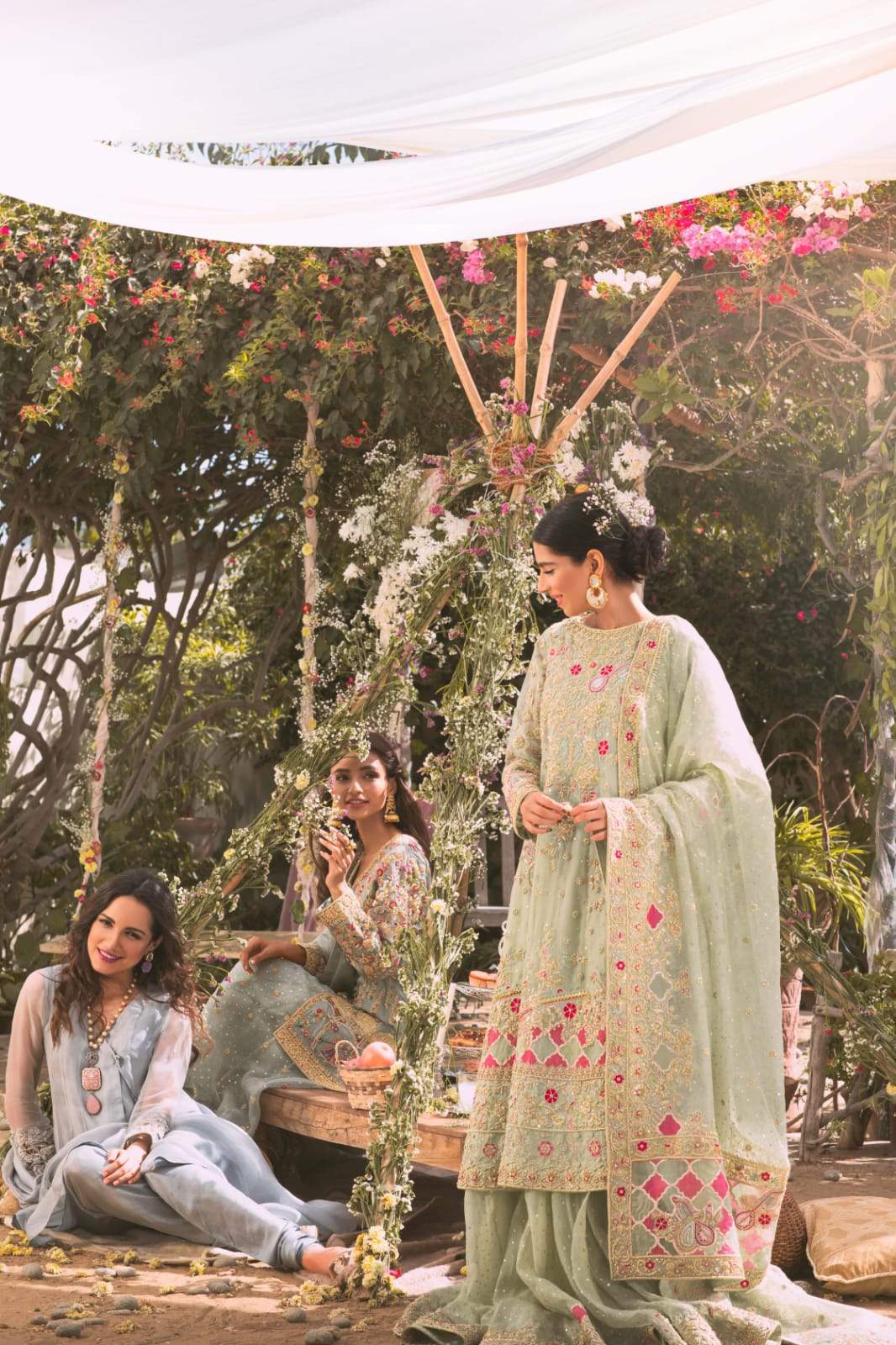 Pistachio Green Zardosi Embroidered Net Lehenga (3-Piece) - Image 1