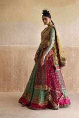 Pakistani Sea Green Zardozi Organza Lehenga Choli (3-Piece) - Image 3