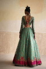 Pakistani Sea Green Zardozi Organza Lehenga Choli (3-Piece) - Image 5