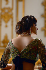 Pakistani Mint Green Zardozi Organza & Ombre Jamawar Lehenga (3-Piece) - Image 3