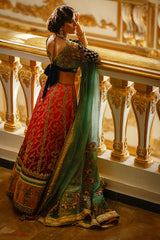 Pakistani Mint Green Zardozi Organza & Ombre Jamawar Lehenga (3-Piece) - Image 4