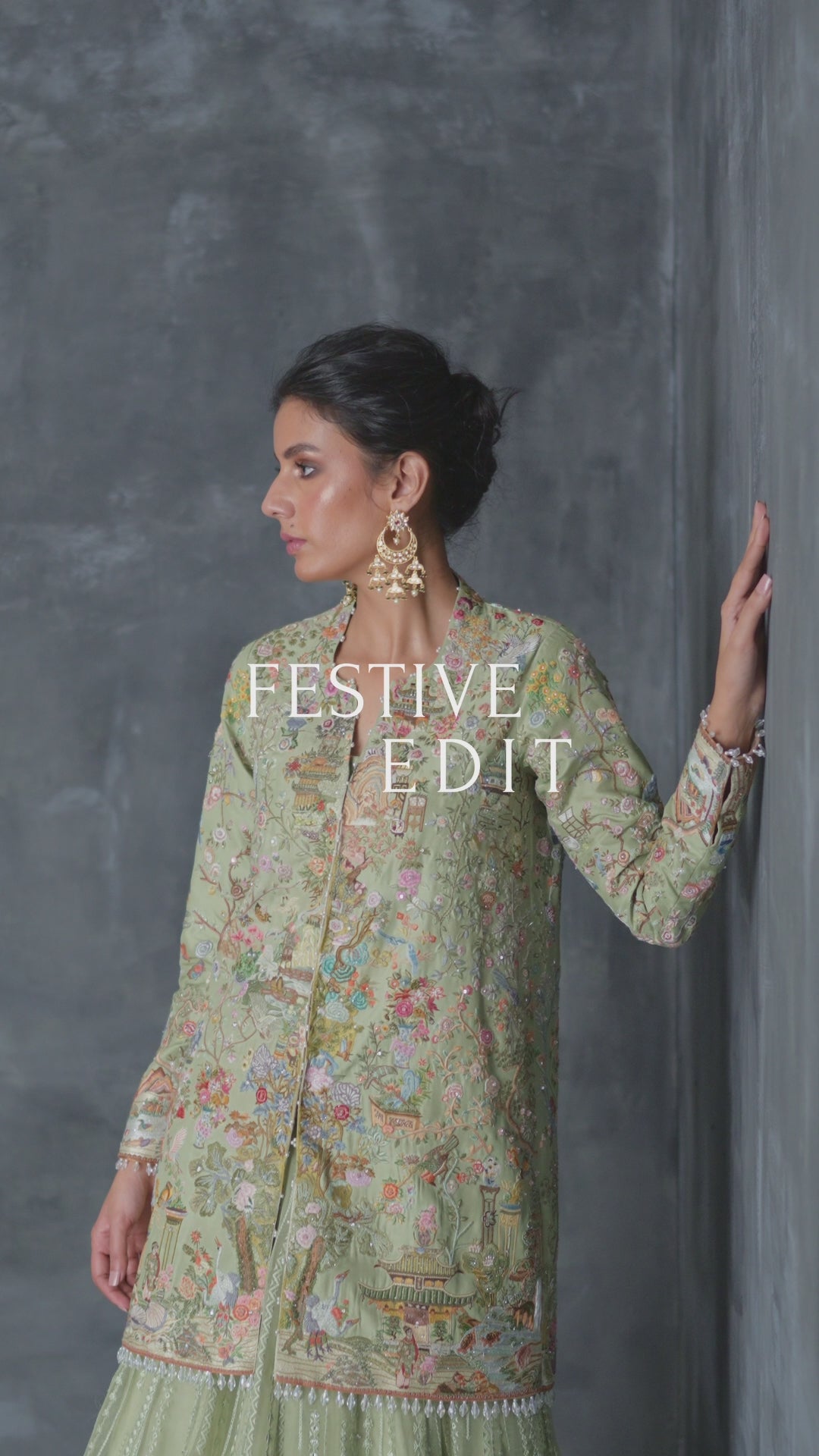 Mint Green Embroidered Raw Silk Jacket & Organza Lehenga (3-Piece) - Image 6