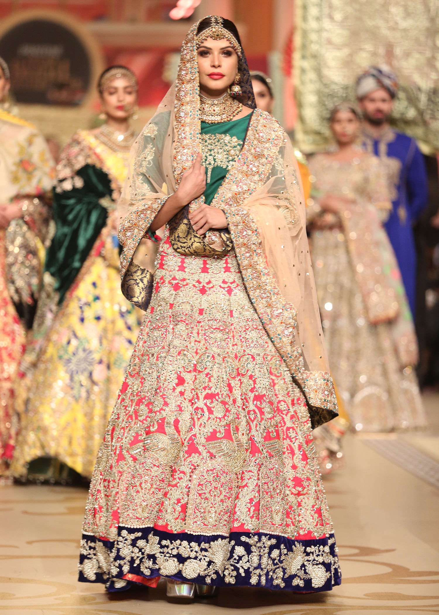 Green Gold-Embroidered Raw Silk Lehenga Choli (3-Piece) - Image 1