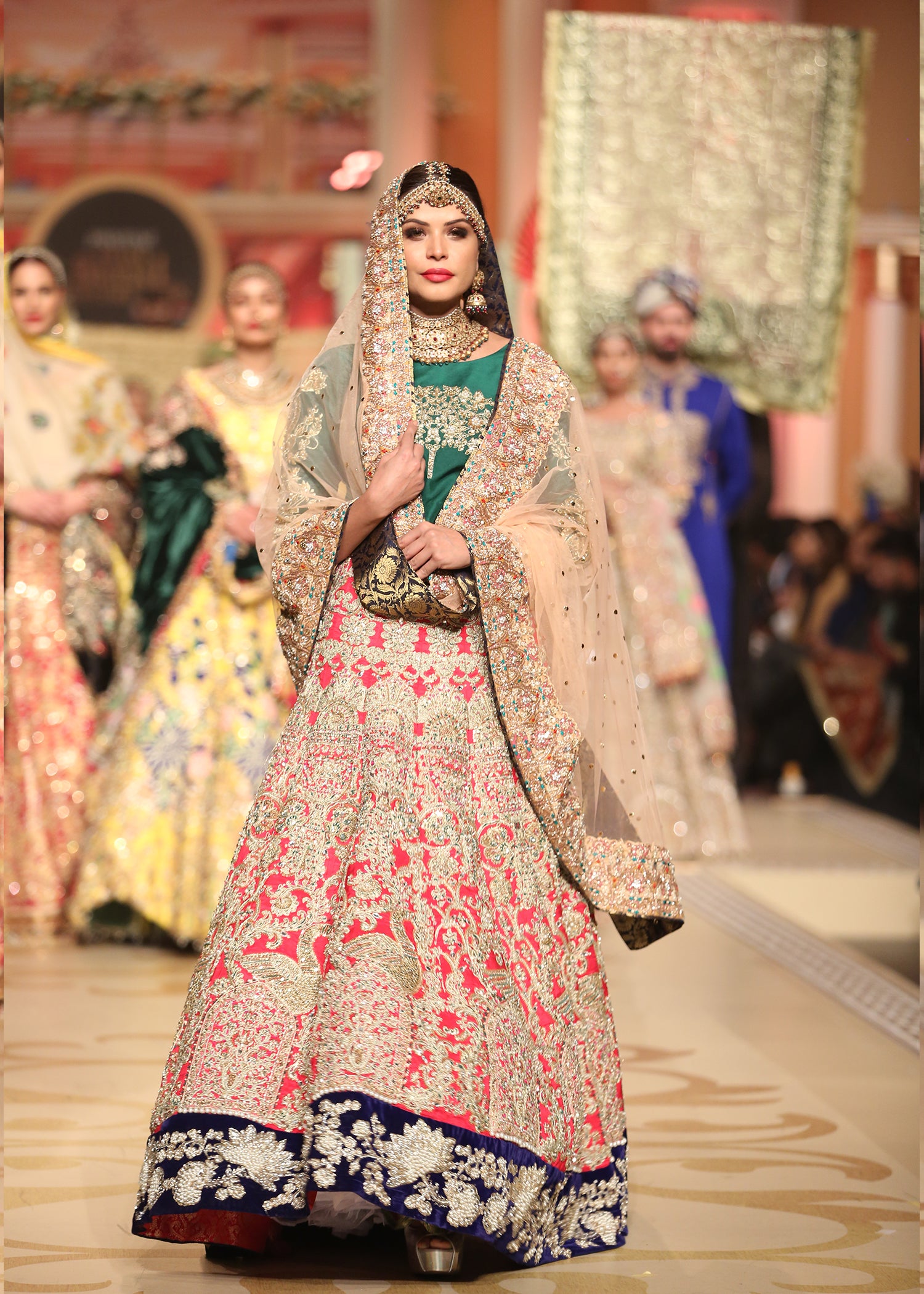 Green Gold-Embroidered Raw Silk Lehenga Choli (3-Piece) - Image 2