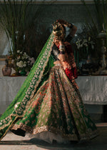 Pine Green Embroidered Korean Raw Silk Lehenga (3-Piece) - Image 10
