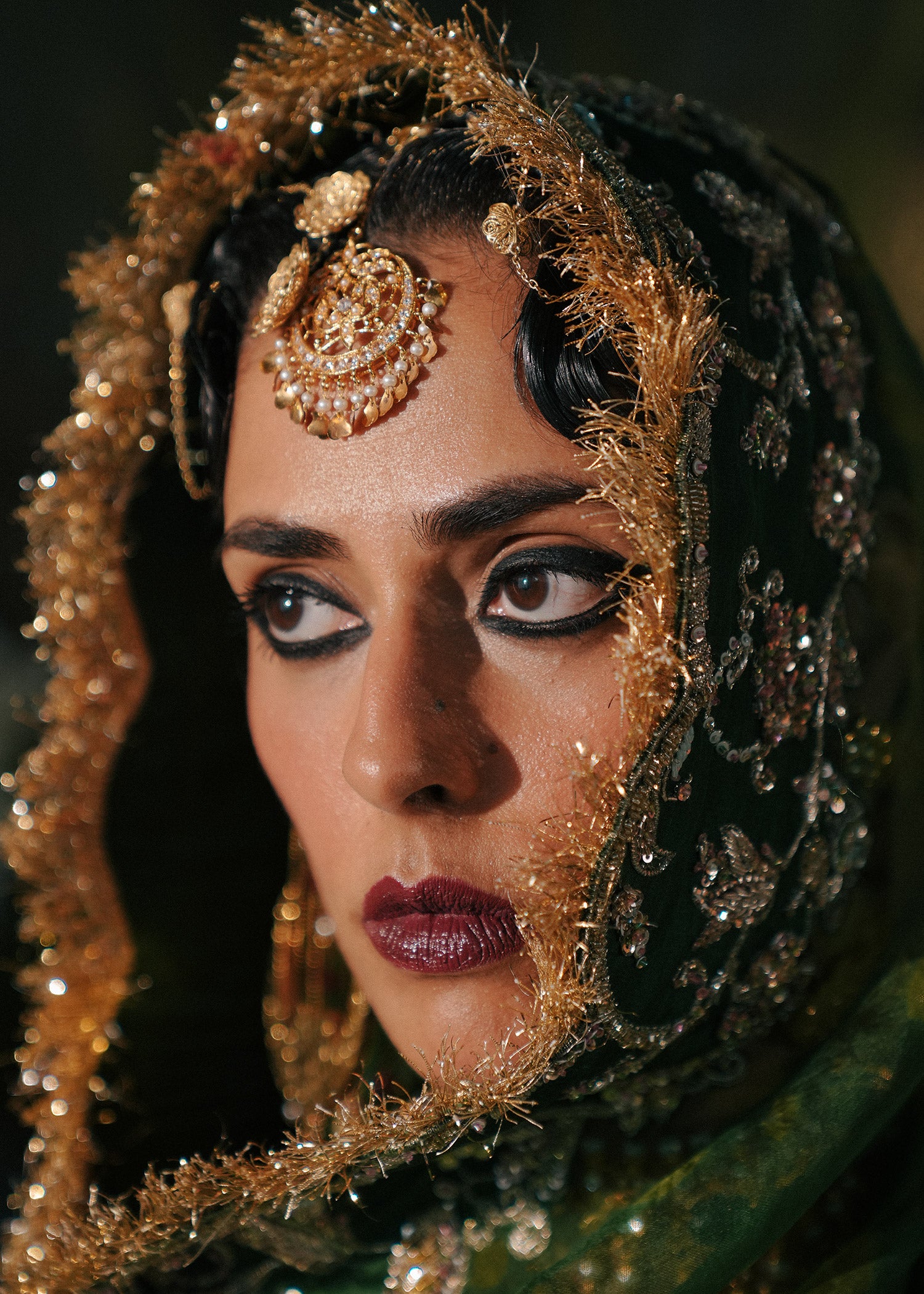 Pine Green Embroidered Korean Raw Silk Lehenga (3-Piece) - Image 15