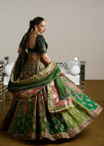 Pine Green Embroidered Korean Raw Silk Lehenga (3-Piece) - Image 4