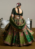 Pine Green Embroidered Korean Raw Silk Lehenga (3-Piece) - Image 6