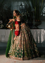 Pine Green Embroidered Korean Raw Silk Lehenga (3-Piece) - Image 7